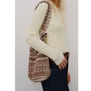 NWT Zara Boho Beaded Knit Shoulder Bag